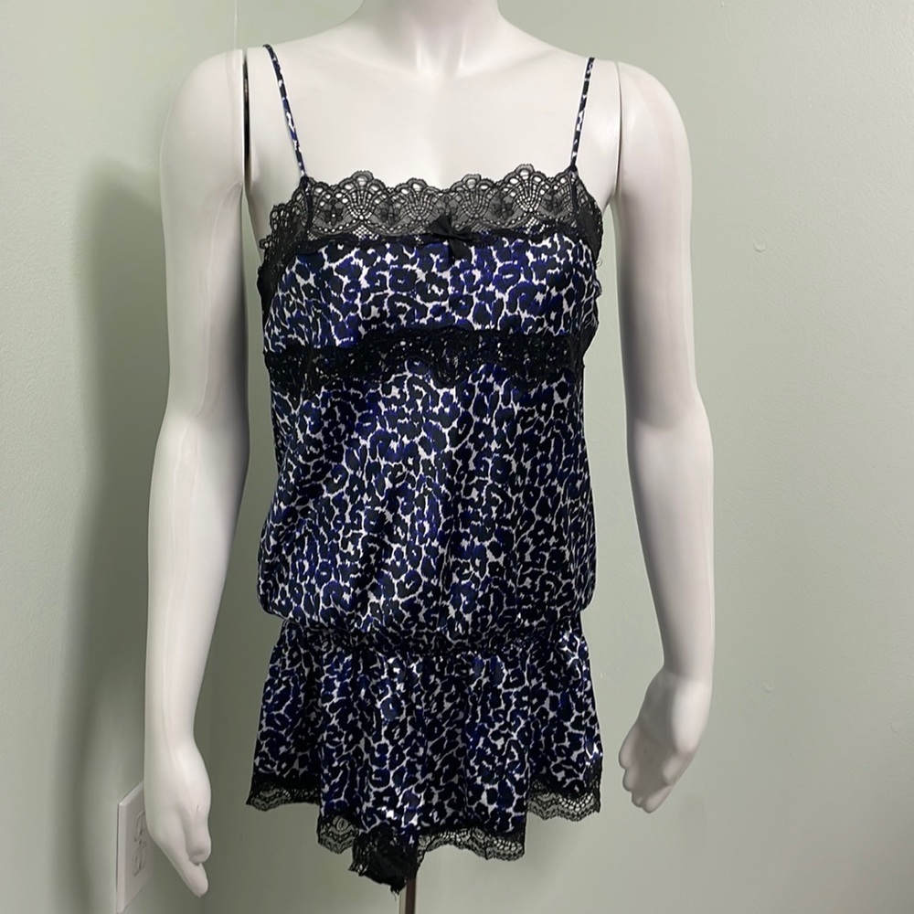 Victoria’s Secret Blue Leopard Sexy Satin Pajama Romper